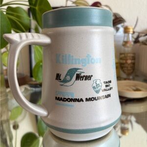 Vintage Ski Resort Mountain Ceramic Mug - Teal and Cream with Aspen, Vail & more